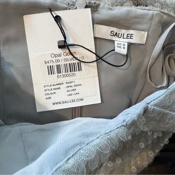 SAU LEE Opal Silver Gray Sequin Gown Bustier Sweetheart Dress US 0 NWT - Picture 6 of 7